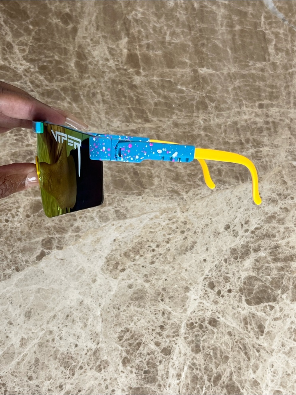 Pit Viper Mirrored Shield Sport Sunglasses with Yellow Nose Bridge - Picture 2 of 5